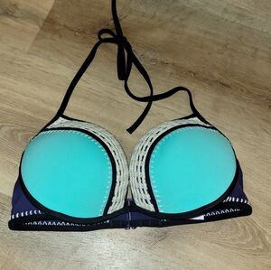 Teal and Black Bikini Top